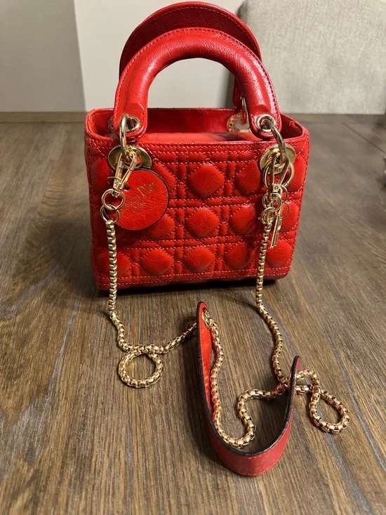 Dior Red Quilted Mini Top-Handle Bag with Gold Hardware. First copy - Picture 3 of 6